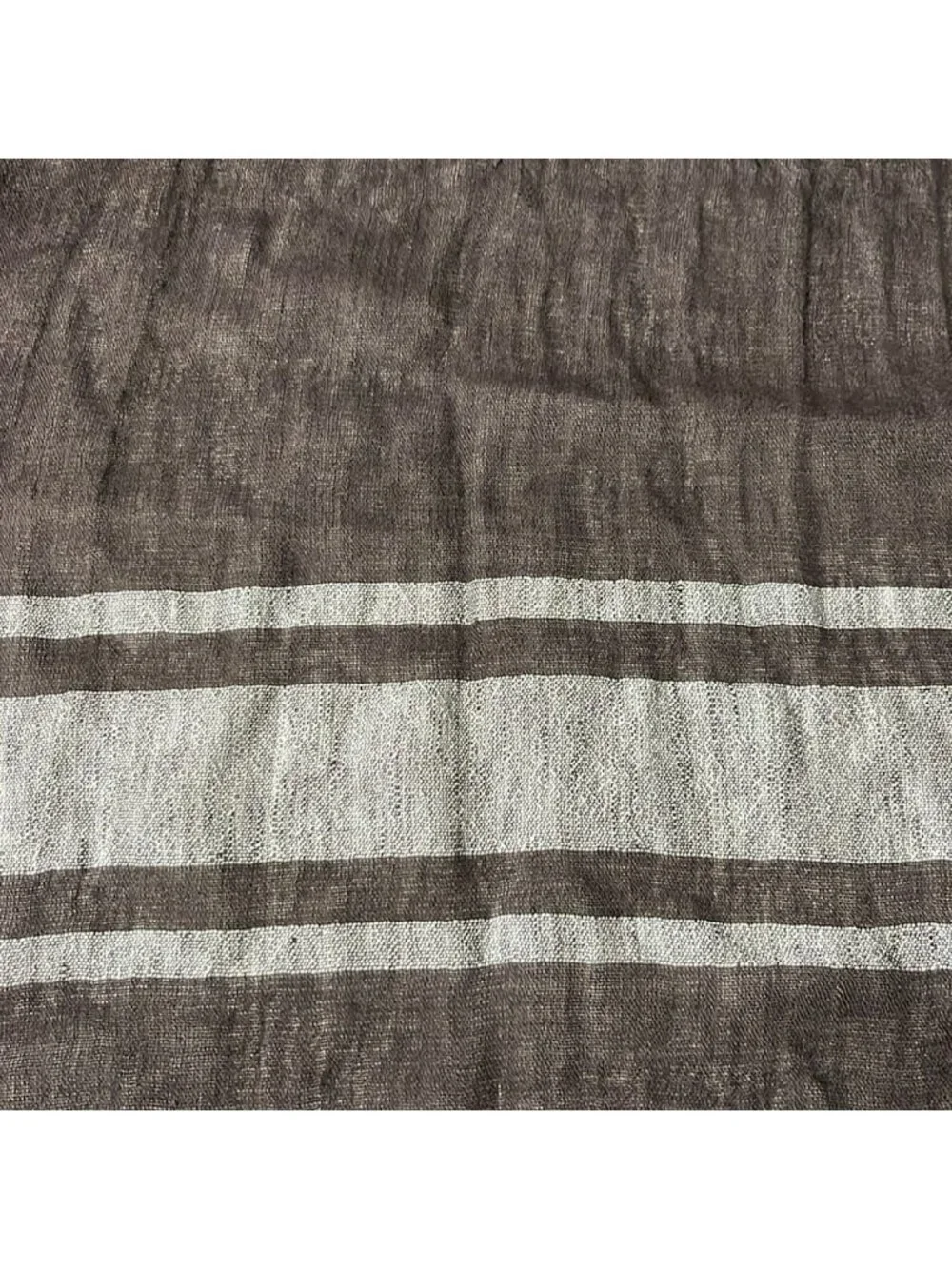 Gucci Shawl Dark Brown Border Cotton Linen Scarf